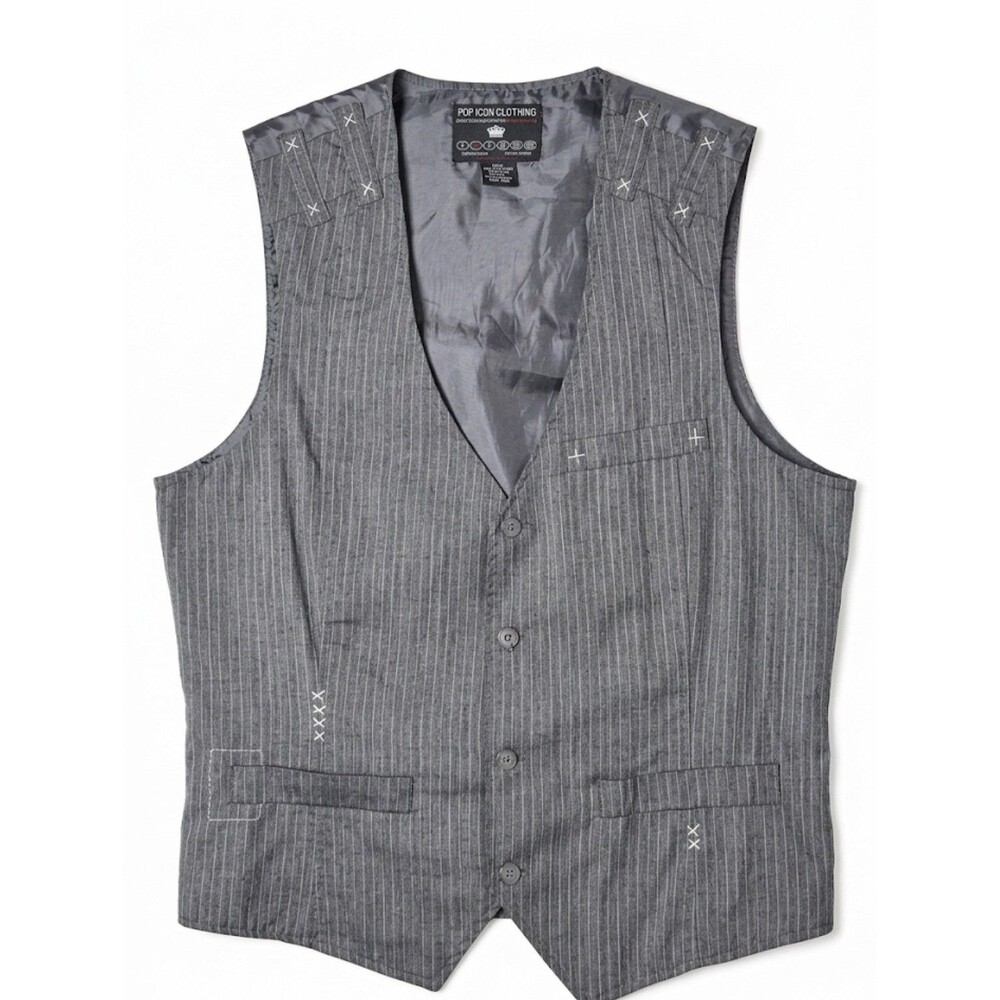 Pop Icon Clothing Men’s Pinstripe Vest Grey Size Medium - Buckle Exclusive